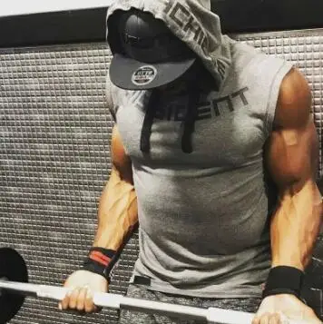 Muscleguys бренд одежда для тренажерного зала фитнеса мужская майка с капюшоном для бодибилдинга Tanktop майка для тренировки рубашка без рукавов - Цвет: gray