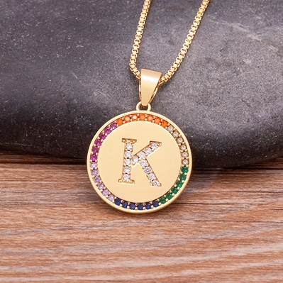 Arrival Luxury A-Z Initial 26 Letters Pendant Charm Chain Necklaces Top Quality Zircon Rainbow Party Wedding Jewelry Gifts