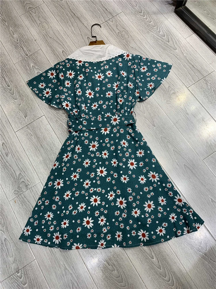 Truevoker, Европейский подиум, для отдыха, Vestidos, для женщин, высокая улица, зеленый, маленький цветок, с принтом, бутик, Платья для вечеринок