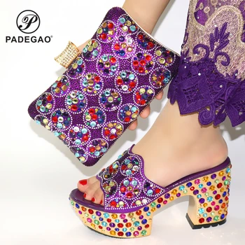 

New Arrival Women Italian African Party Pumps Shoes and Bag Set Decorated with Rhinestone Women Party Shoes and Bag Set In Italy