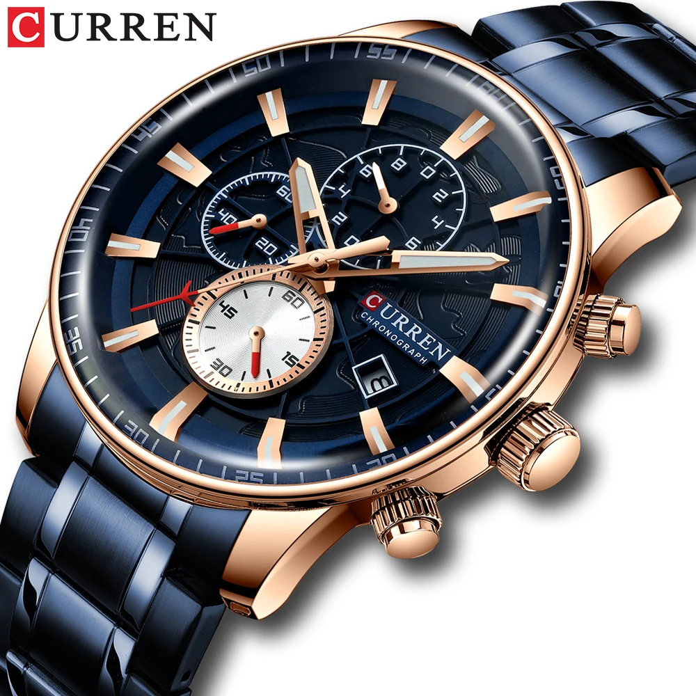 

2020 Hot CURREN Men Fashion Causal Sports WatchesLuxury Quartz Watch Stainless Steel Chronograph and Date hands Wristwatch