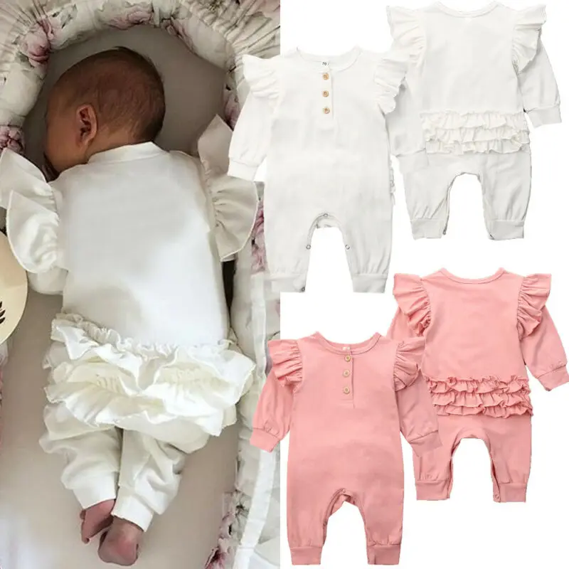 0-18M Infant Newborn Baby Girls Ruffles Rompers Toddler Girl Soft Long Sleeve Jumpsuit Autumn Spring Solid Playsuit Clothes | Детская