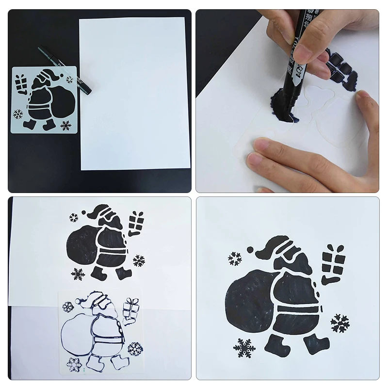 7pcs 13*13cm Christmas Stencils DIY Cake Decorating Moulds Baking Embellishments Stencil Template Mold for Home Kitchen Supplies