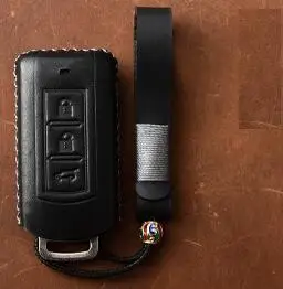 Чехол для ключей из натуральной кожи с дистанционным управлением для Mitsubishi Outlander, Lancer 10 Pajero Sport EX ASX Colt Grandis L200 Smart Key - Название цвета: 3Button black