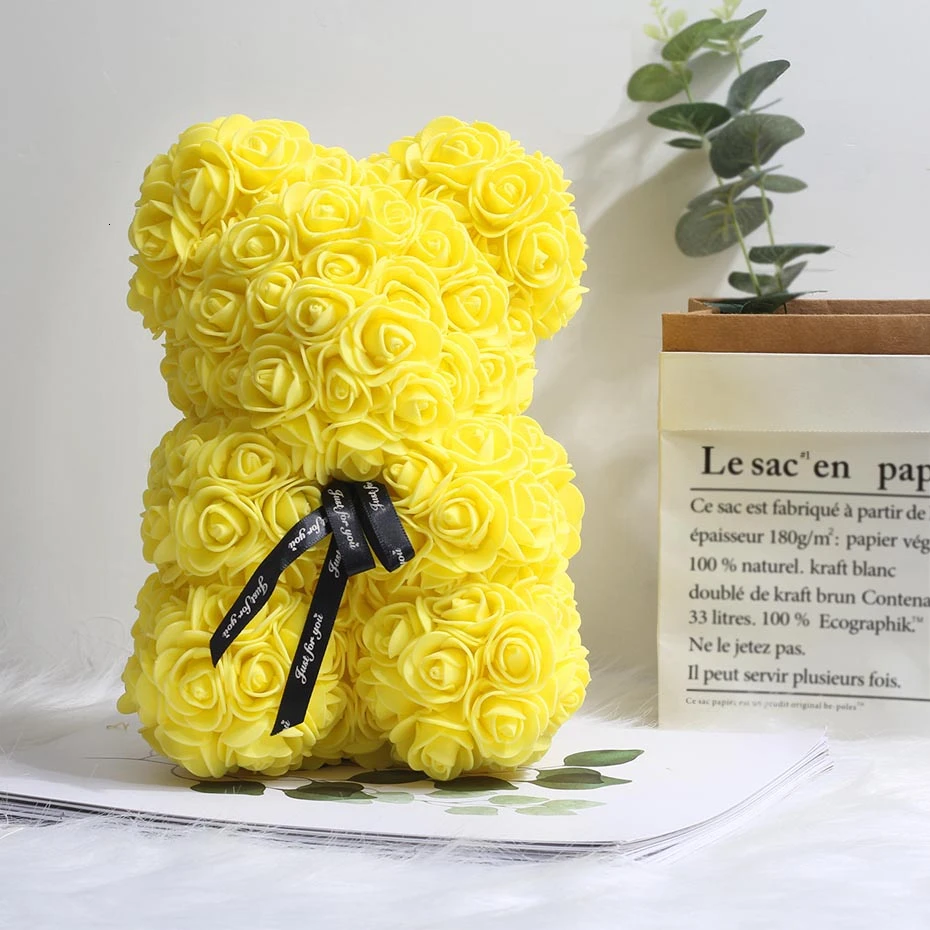 Искусственные цветы Роза медведь многоцветный пластик пена Роза плюшевый медведь подружка День Святого Валентина подарок день рождения украшение - Цвет: 25cm Yellow