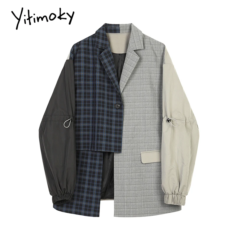 Женский Асимметричный Блейзер Yitimoky модные повседневные Костюмы в стиле пэчворк