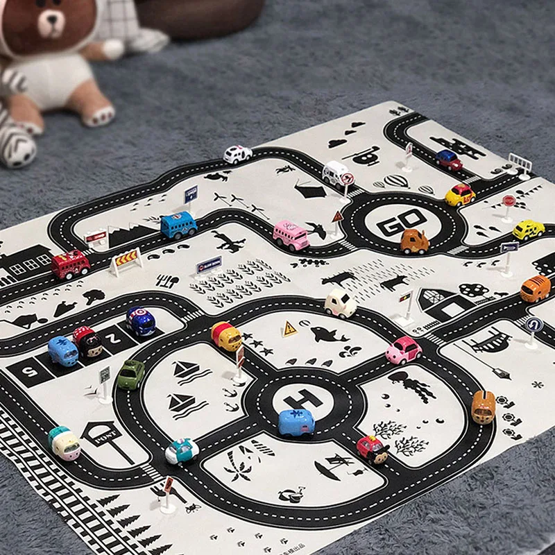 Игровой коврик игрушки Пол игры коврик гоночный трек Дорожный ковер с картой детский автомобиль городской дорожный ковер-загадка мальчики рождественские подарки