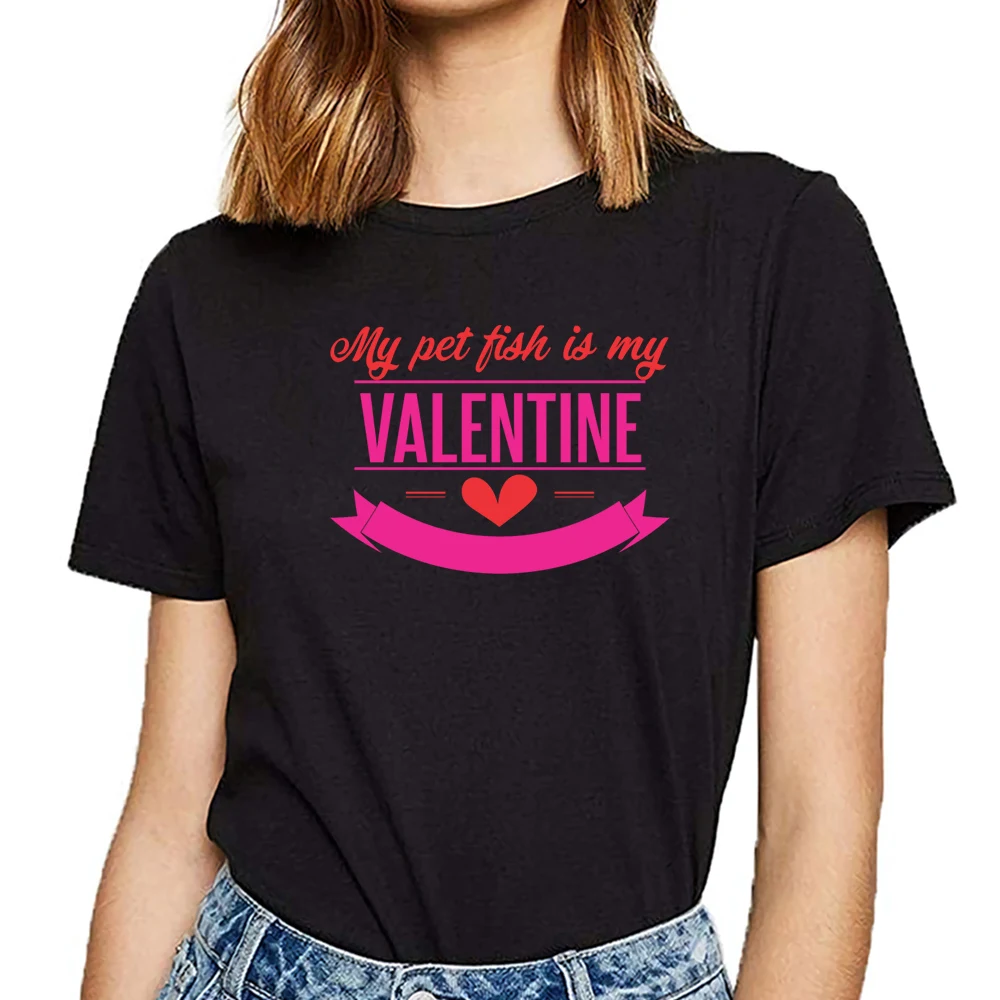 Женская футболка с надписью my pet fish valentine|Футболки| |