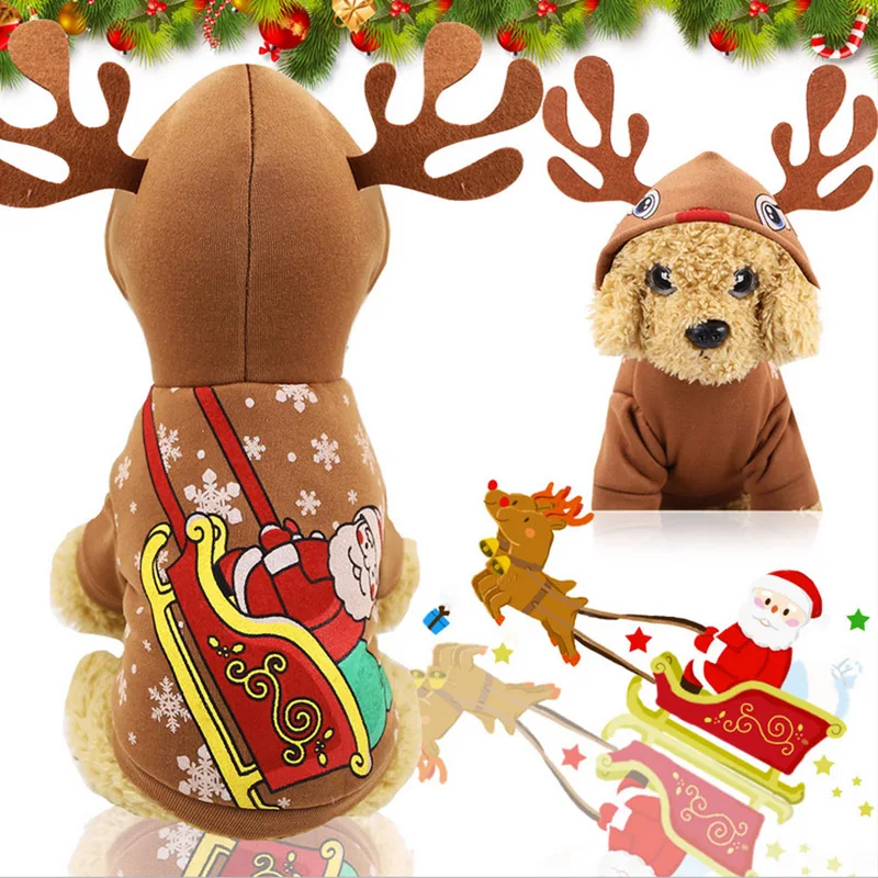 Рождественская одежда, толстовки для собак, зимнее теплое пальто, куртка, праздничная одежда для кошек, рождественское флисовое пальто для маленьких собак, щенков 30