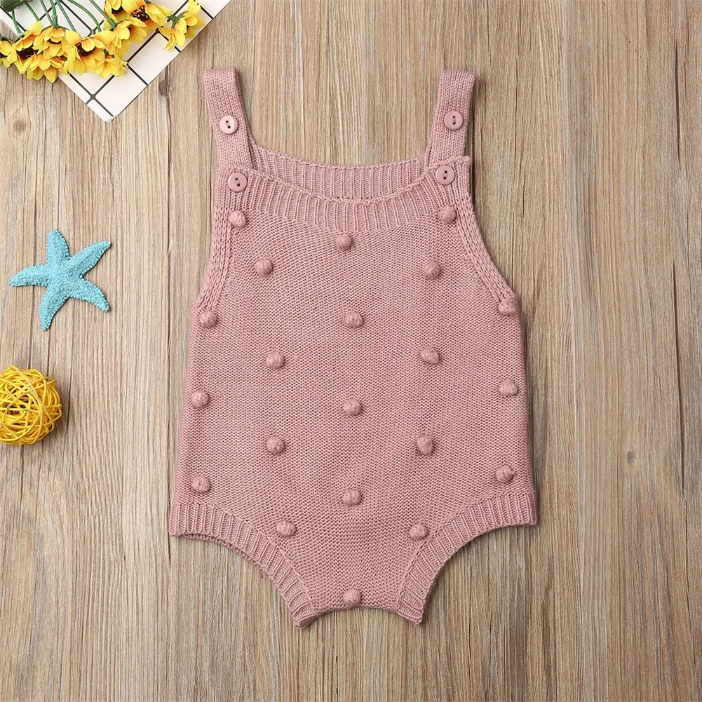 Вязаный комбинезон для новорожденных мальчиков и девочек, удобный однотонный комбинезон без рукавов для детей 0-18 месяцев, Детский костюм для игр