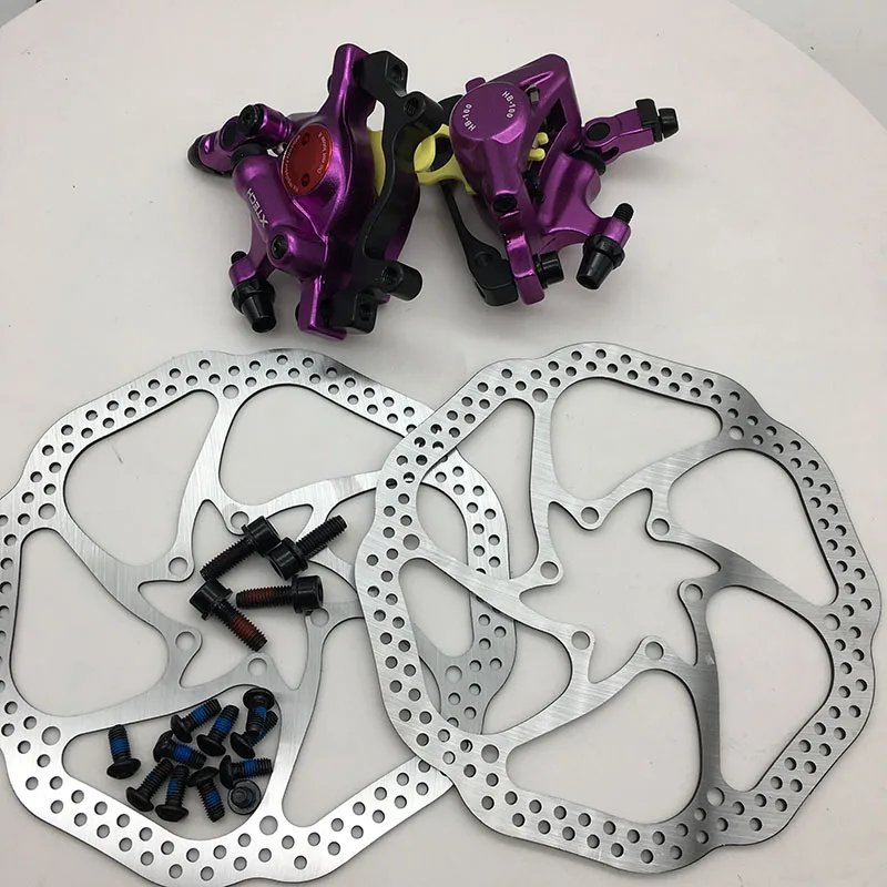 purple pair w rotor Zoom HB-100 MTB велосипед тормоза HB100 велосипед электрический велосипед тормоза суппорт с роторами части велосипеда гидравлический поршень двухсторонний тормоз - Цвет: purple pair w rotor