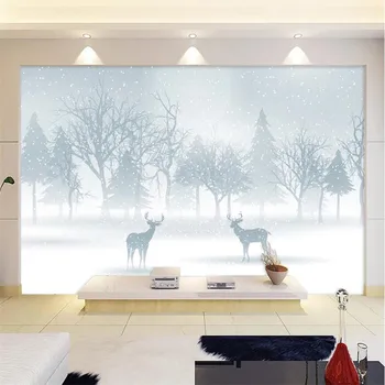 

Large 3D Wallpaper Mural Custom Nordic Elk Forest TV Background Wallpaper Mural