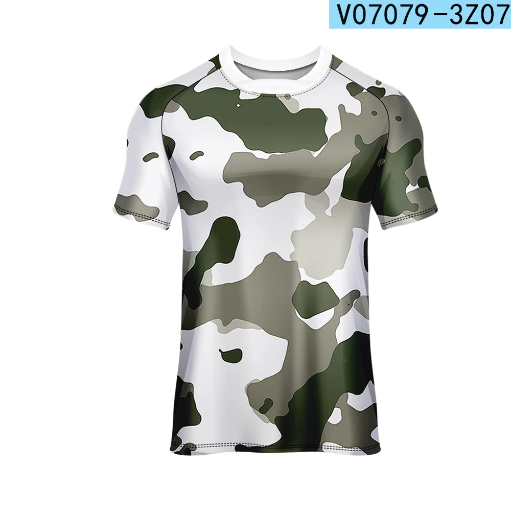WAMNI Мужская армейская зеленая камуфляжная футболка с коротким рукавом, гоночная спортивная одежда, топ с u-образным вырезом, Полиэстеровая быстросохнущая футболка, футболка для бега - Цвет: V07076-3Z07