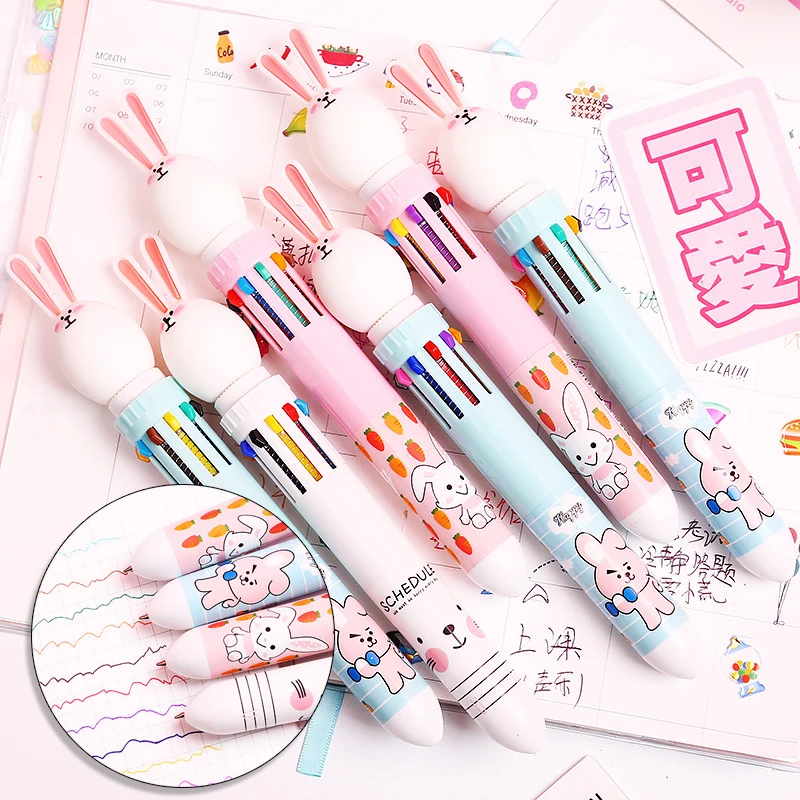 

Cute Rabbit Ten Color Ball Point Pen. Creative Fairy Multi Color Bullet Point Pen Student Stationery