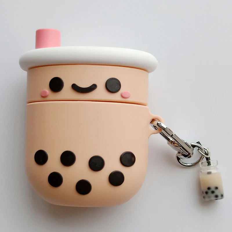 Beige Милый чехол для наушников Boba для AirPods 2, Kawaii, силиконовый, пузырьковый, молочный чай, беспроводная Bluetooth гарнитура, Защитная крышка с брелоком - Цвет: Beige