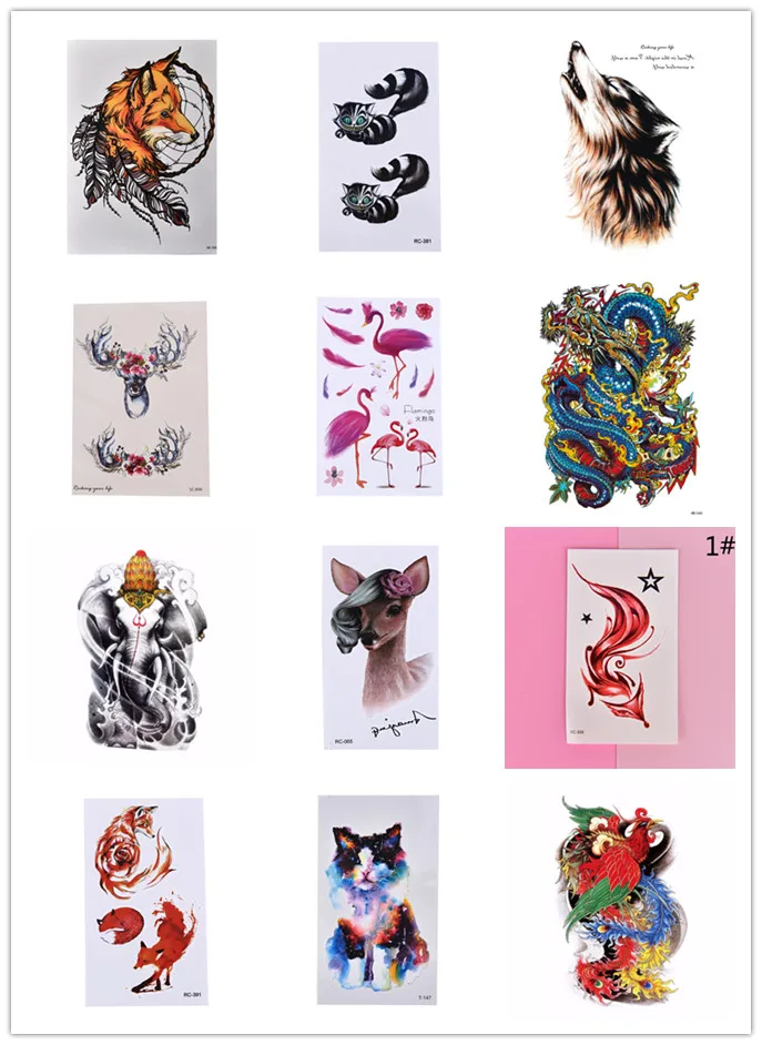 HOT 1 Sheet Colorful Animal Tattoo Sticker 19 Designs Fox Deer Pattern Decal Fake Beauty Temporary Tattoo