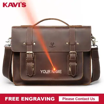 

KAVIS Free Engraving Quality Men Bag Genuine Cow Leather Messenger Bags Luxury Male Business Handbag Men's Laptop Travel Hot