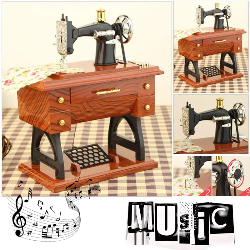 Musical Boxes Sewing Machine Retro Gift Decoration Vintage Clockwork Style ABS