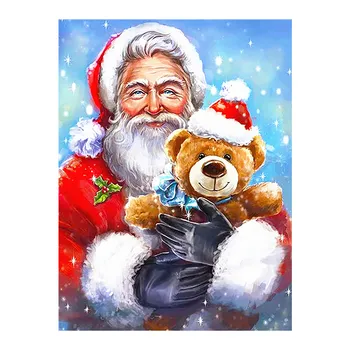 

Santa Claus Teddy Bear Diamond Painting Round Full Drill Christmas Portrait Cartoon DIY Mosaic Embroidery 5D Cross Stitch
