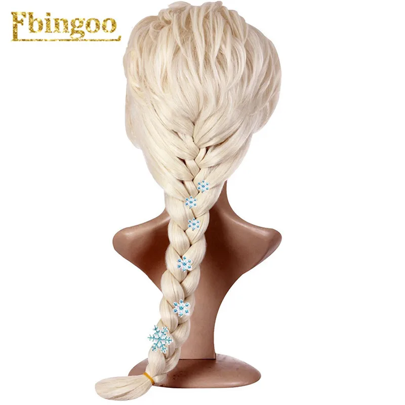 Ebingoo 6 Snowflake Hairpins+Hair Cap+ Platinum Blonde Braids Elsa Princess Synthetic Cosplay Wigs for Adults Halloween Costume