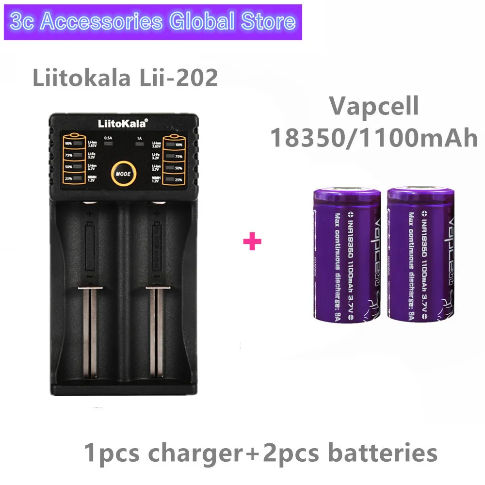 2 шт VAPCELL 18350 батарея 1100mAh 9A литиевая 3,7 V Мини литиевая аккумуляторная батарея электронная сигарета E-CIG