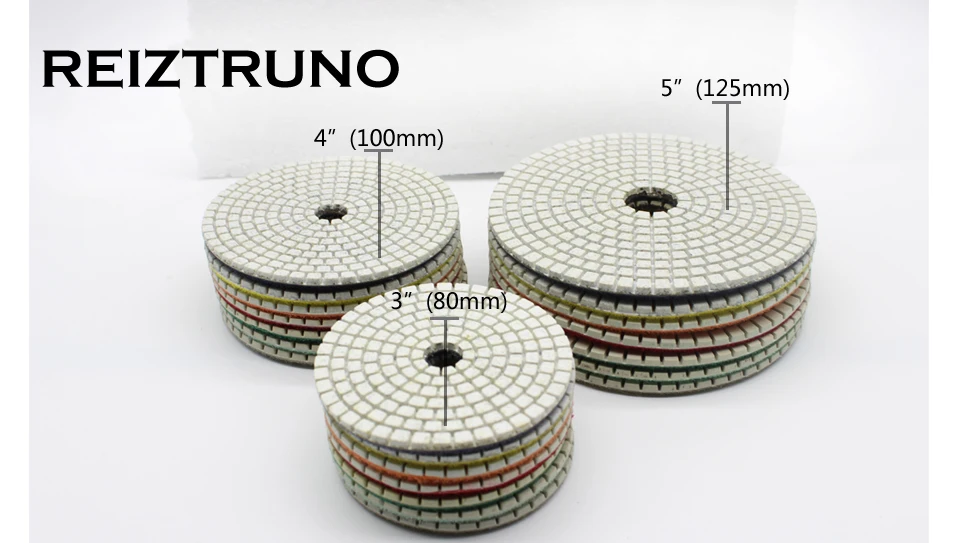 REIZTRUNO 5 дюймов 7 шт./компл. Алмазные полировальные инструменты для мрамора, гранита, кварцевые полировочные колодки Влажные/сухие полировальные подложки