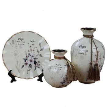 

3PCS/SET EUROPEAN CERAMIC VASE DRIED FLOWERS FLOWER ARRANGEMENT WOBBLE PLATE LIVING ROOM ENTRANCE HOME DECORATIONS R1843