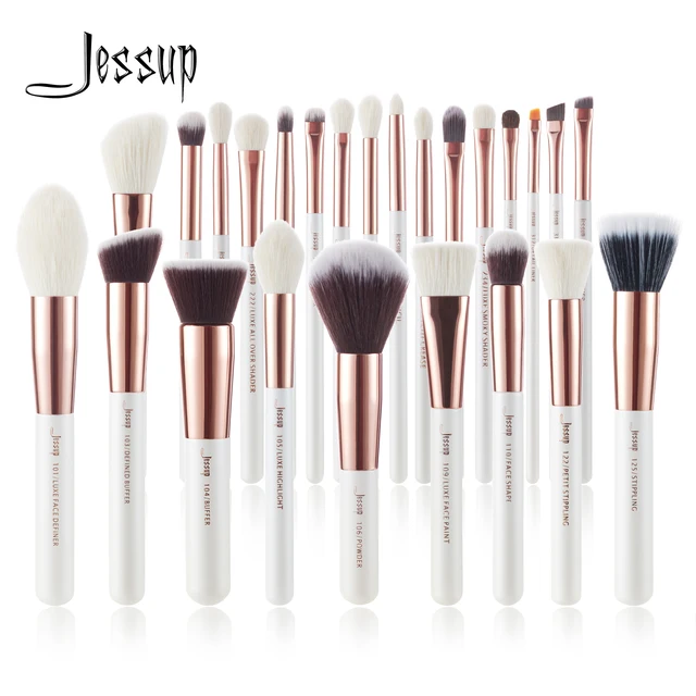 Jessup Makeup brushes set 6-25pcs Pearl White / Rose Gold Professional Make up brush Natural hair Foundation Powder Blushes 1