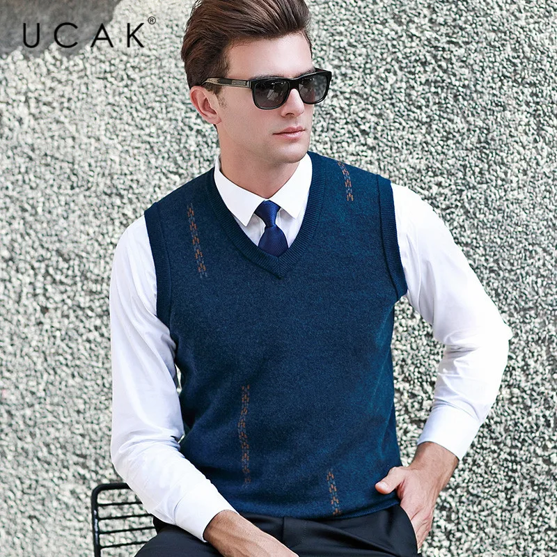 Blog UCAK Brand Pure Merino Wool Sweater Vest 2019 New Arrival Casual Autumn Winter Pull Homme Streetwear Sweaters Clothes U3107
