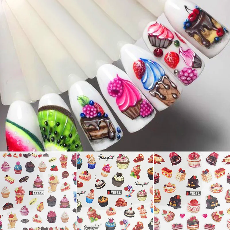 

Nail Decals Stickers Dessert Blooming Flower Nail Art Water Transfer Decals Cake Slider Water Transfer Nail Sticker Tattoo Wrap