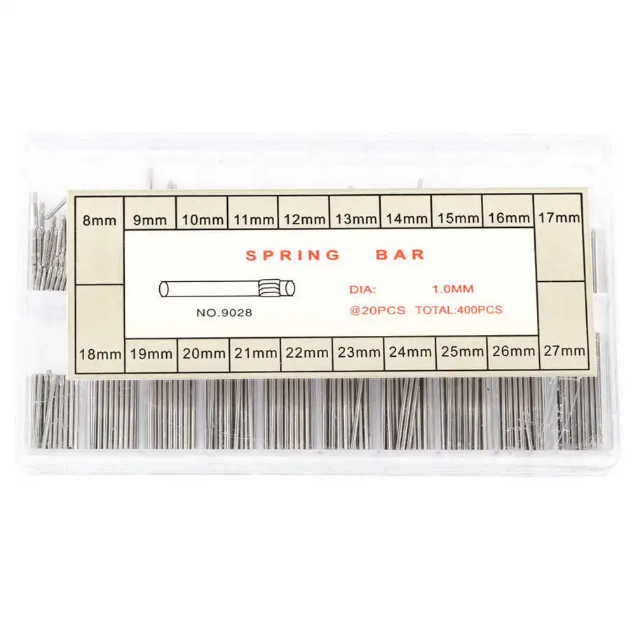 400Pcs-Box-9-28mm-Watch-Band-Spring-Bars-Strap-Link-Pins-Silver-Metal ...