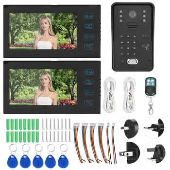 

7inch TFT LCD Doorbell Remote Control Password Card Video Door Phone 1V2 Rainproof Night Vision Intercom 100-240V Hot