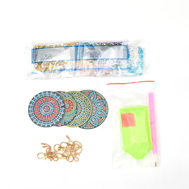 4PCS Diamond Painting Cross Stitch Datura flowers DIY Toy Diamond Painting KeyRing Key Chain Gift Educational toy hand-made