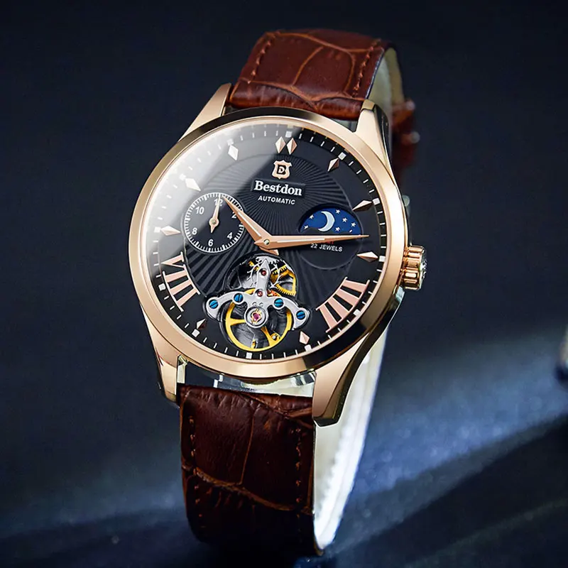 Мужские спортивные часы Bestdon Tourbillon запатентованные автоматические механические
