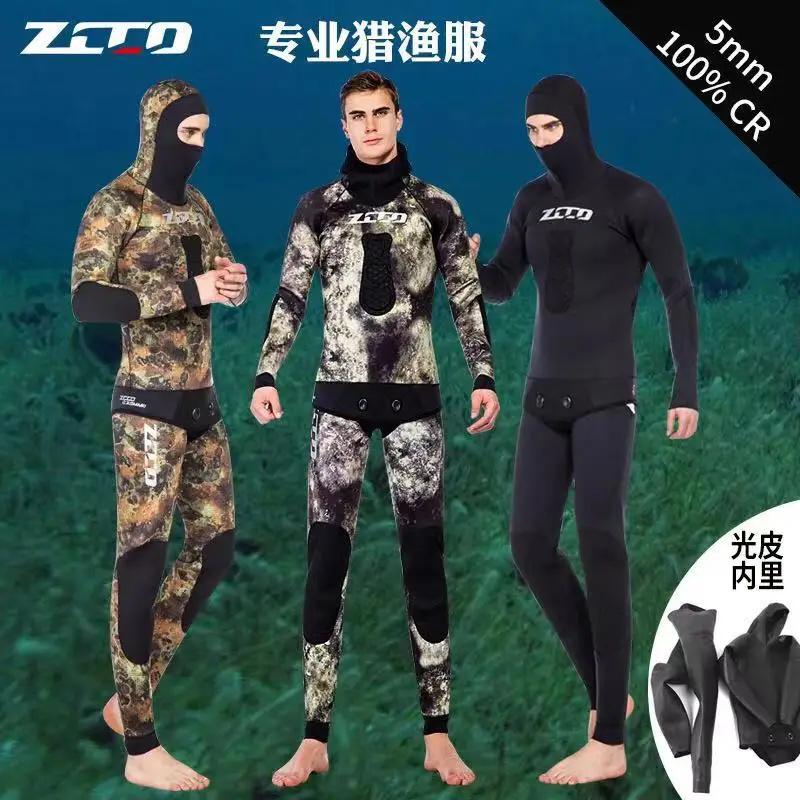 5mm Wetsuits Men Camo Spearfishing 5mm Premium Neoprene 2 Pieces Hoodie Freediving Fullsuit For Scuba Diving Snorkeling Wetsuit Aliexpress
