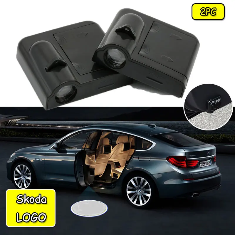 

2pcs Car Logo welcome Door light Paste Battery Projector light For Skoda octavia A5 A7 Skoda Fabia Rapid