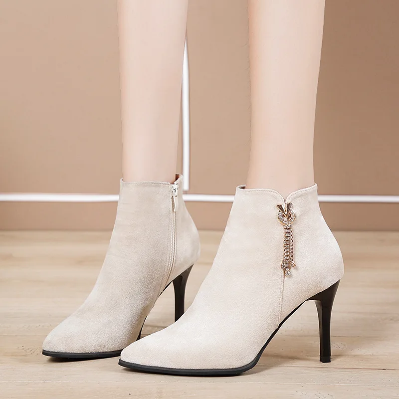 Boots Women 2019 Autumn Winter Leather Ankle Boots Women High Heel Sexy Pointed Toe Pumps Shoes Ladies Boots