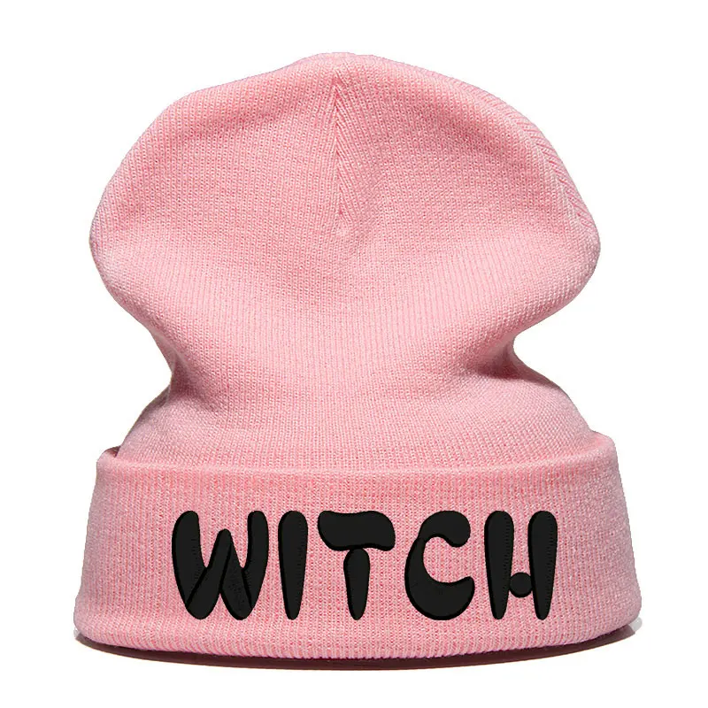 Beanie шляпа Skullie шапка, вязаная шапка-носок зима-осень вышивка в стиле панк Для мужчин Для женщин подростков уличных танцев забавные хип-хоп-ведьма - Цвет: Розовый