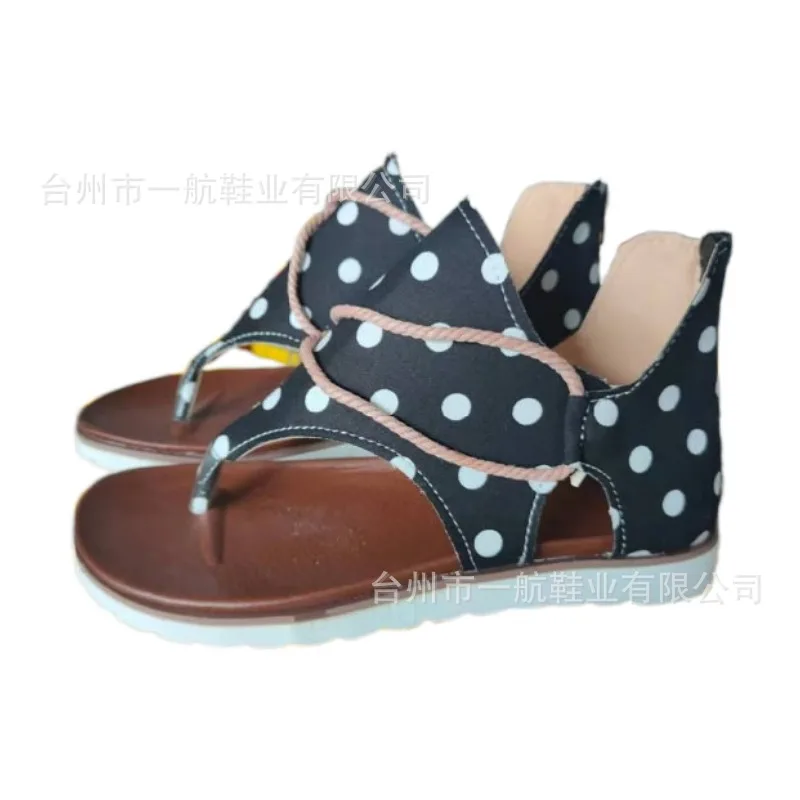 Casual Women's Sandals Plus Size Sunflower Printed Beach Shoes Summer Female Anti-fall Flat Flip Flops Back Zipper Sandals