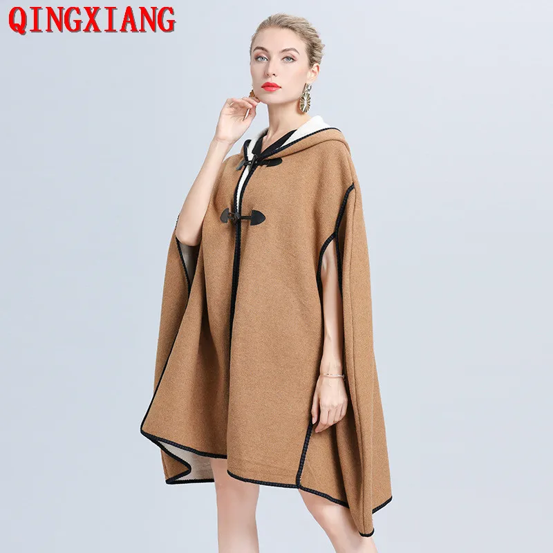 

2020 Plus Size Streetwear Autumn Cloak Winter Knitted Faux Woolen Poncho Women Big Pendulum Hole Pashmina Warm Shawl With Hat