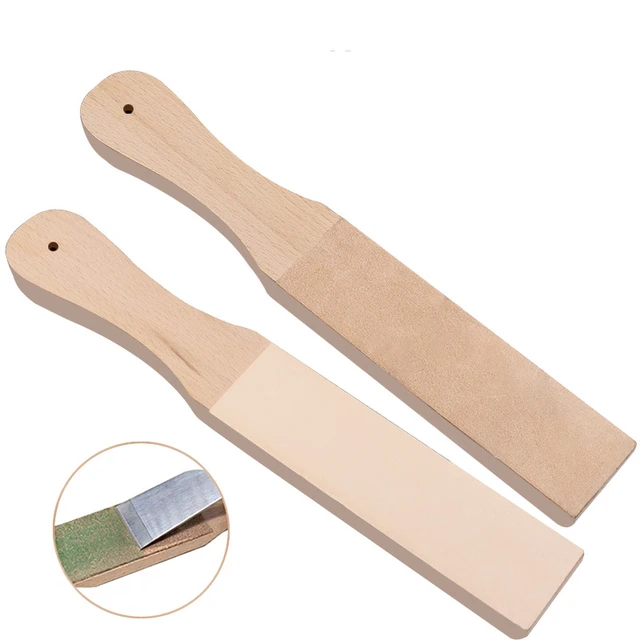 2PCS Wood Handle Leather Sharpening Strop Knife Razor Polishing Board with  Polish Compound 2 Sided Made From Veg Tanned Cowhide - AliExpress