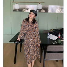 Женское платье макси с принтом, плиссированное, рукав три четверти, женские повседневные свободные платья, шикарные платья длиной до лодыжки