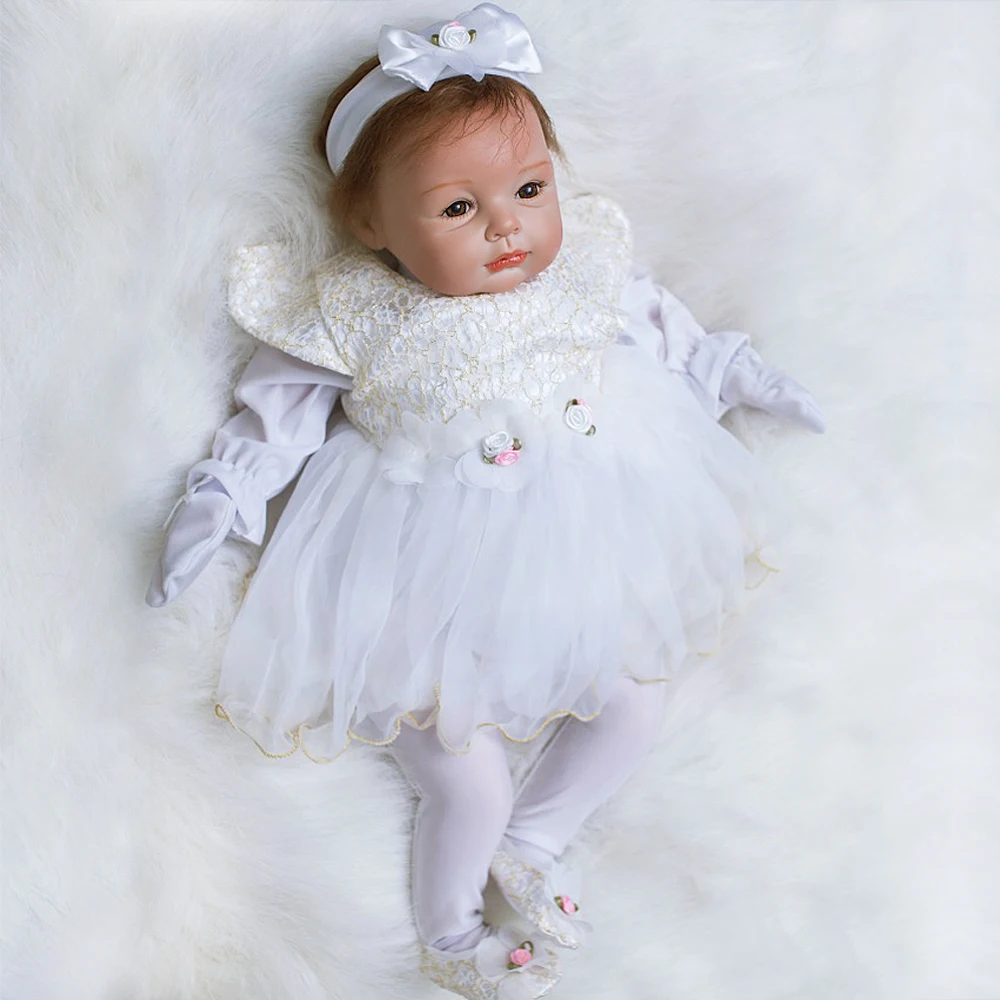 22 дюйма Мягкие силиконовые куклы Reborn Baby Реалистичная кукла-новорожденный кукла для малышей милое платье принцессы подарок на день рождения для девочек