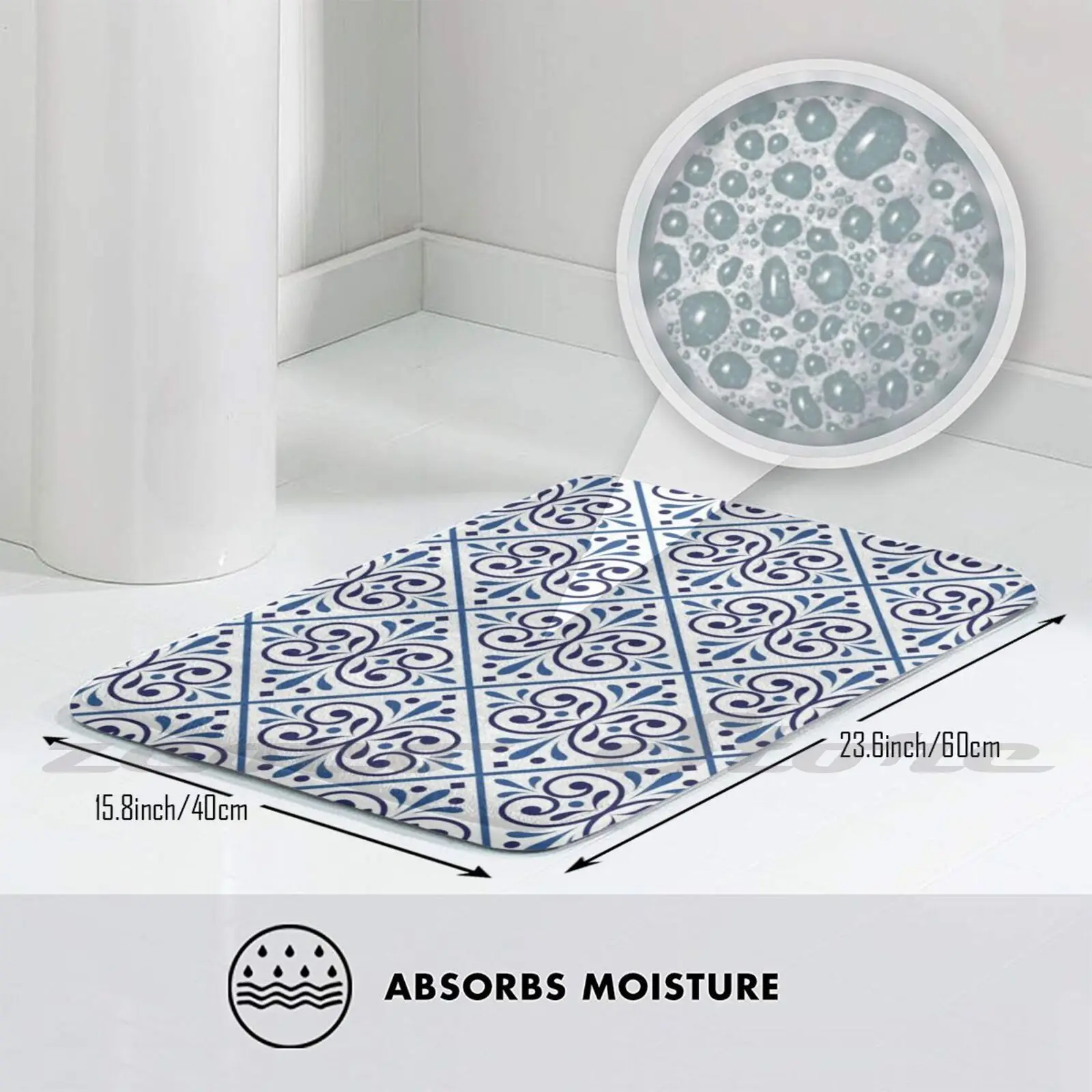 Сине-белый декоративный коврик с рисунком плитки, нескользящий коврик для  впитывания воды, дверной коврик, бесшовная панельная плитка Azulejo,  португальская или | AliExpress