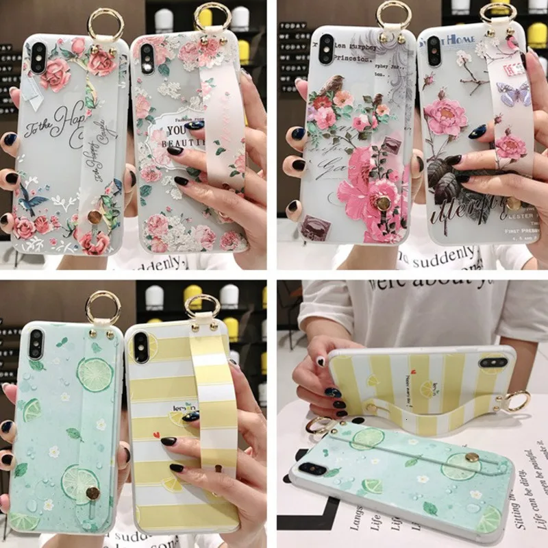

Fresh wristband bracket flower phone case for iPhone11 X XS XR XSMax 8 7 6 6S PluS soft silicone drop protection cover