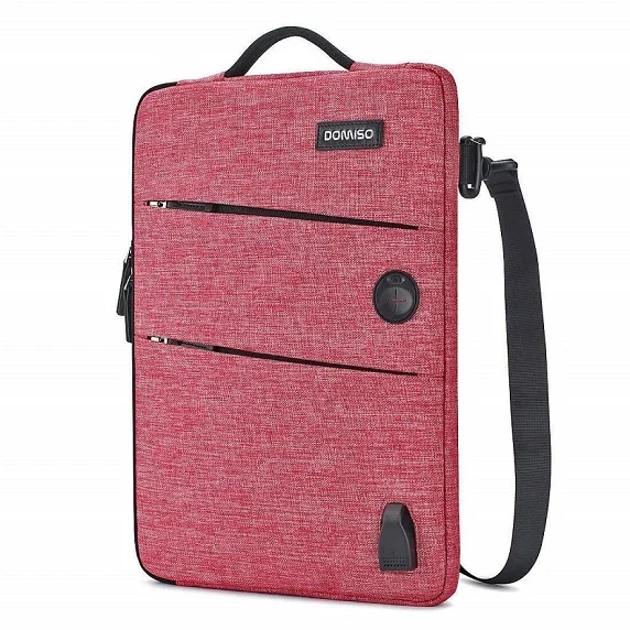 DOMISO 11 13 14 15.6 17.3 Inch Waterproof Laptop Bag Polyester with USB Charging Port Headphone Hole Notebook Laptop Sleeve Pink