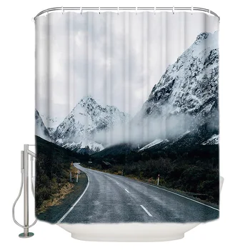 

The Road Cuts Through The Misty Mountains Shower Curtain Decor with Hooks Waterproof
