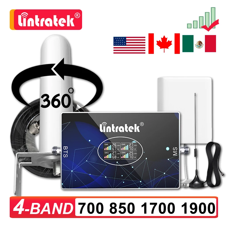 2G 3G 4G amplificateur de Signal de téléphone portable 700 850 1700 1900 GSM CDMA B5 AWS B4 PCS B2 1900MHZ répéteur Booster Kit 70DB AGC