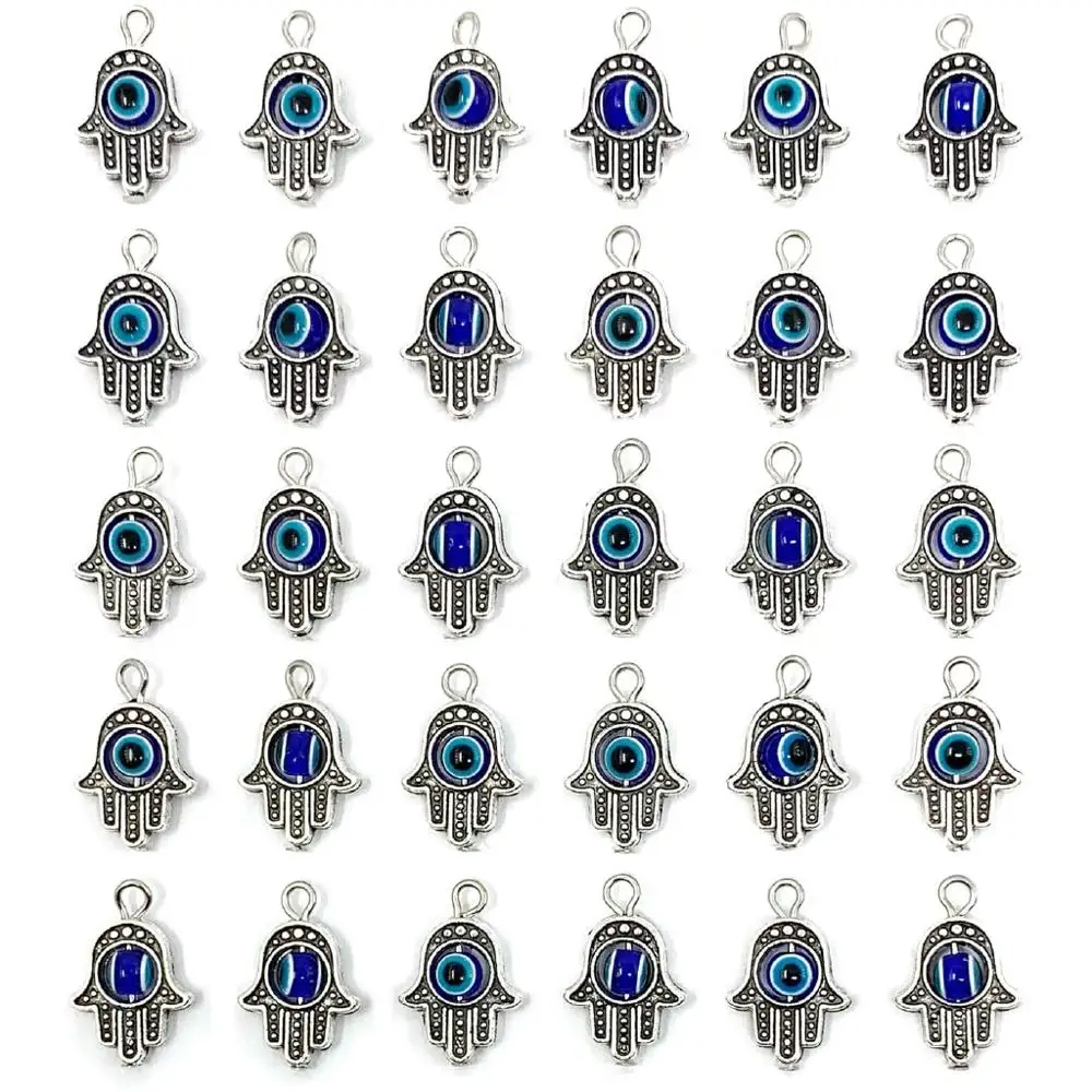 

20PCS Antique Silver Hamsa Hand Evil Eye Bead of Fatima Symbol Charms for Jewelry Making Findings DIY Necklace Bracelet