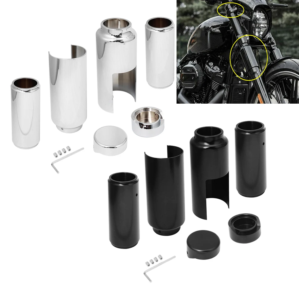 Motorcycle Chrome Black Front Fork Cover Set Tube Cap Kit Full Fork